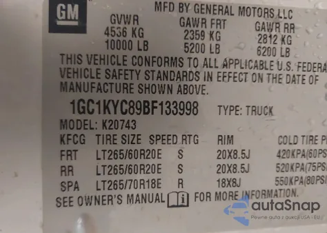 2011 Chevrolet Silverado 2500Hd Ltz from USA, damaged, VIN 1GC1KYC89BF133998